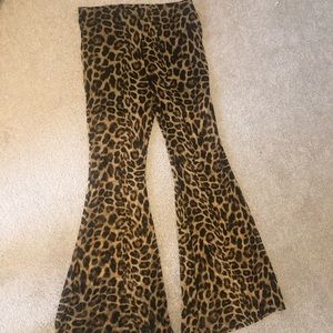 Sheer leopard print flare leg pants